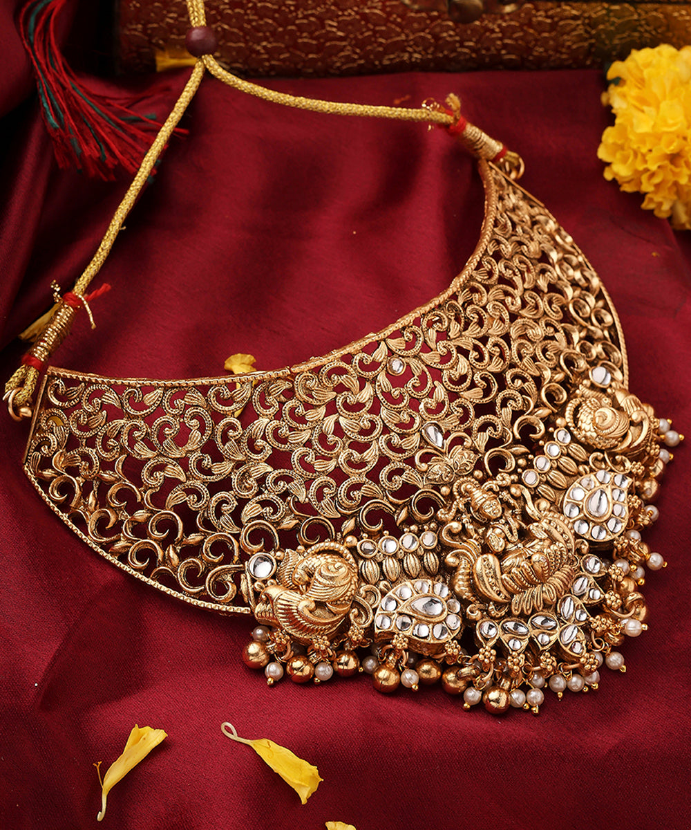 Statement Gold Plated Choker Set with Lakshmi Motif and Intricate Designs