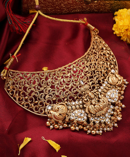 Statement Gold Plated Choker Set with Lakshmi Motif and Intricate Designs