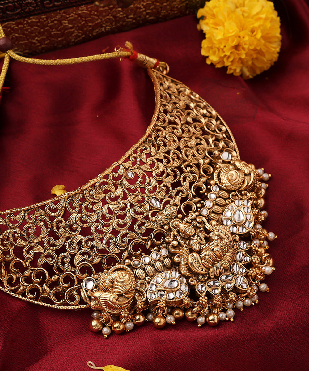 Statement Gold Plated Choker Set with Lakshmi Motif and Intricate Designs