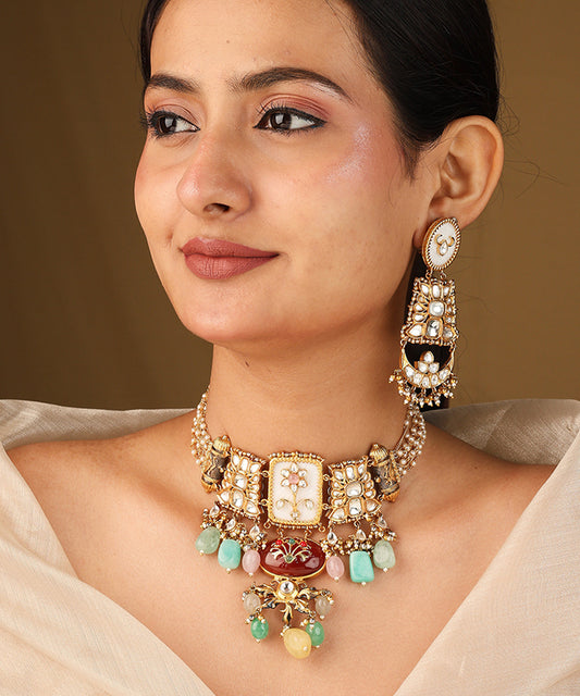 Traditional Multi Shape Colourful Transparent Stone Necklace