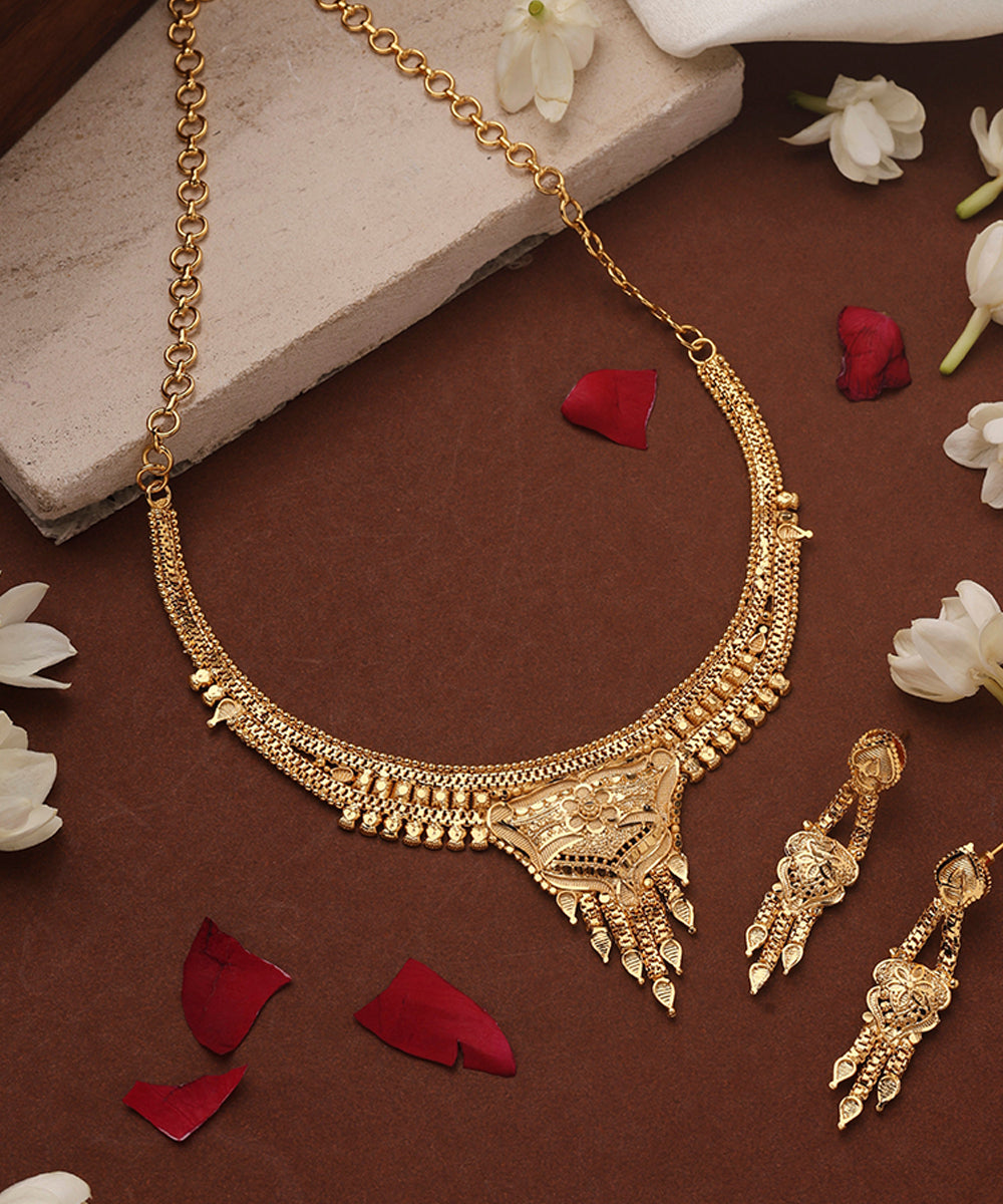 Gold Plated Choker with Floral Designs