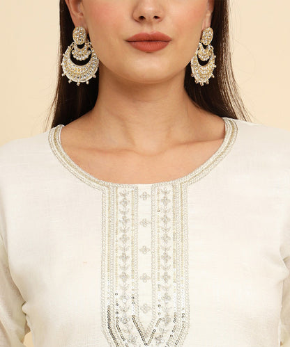 Kurta Set Off White Silk Blend Embroidered with Pant and Dupatta