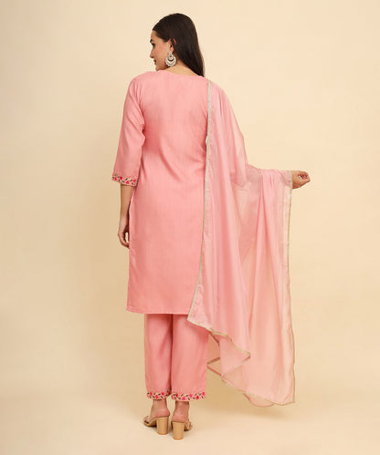 Kurta Set Light Pink Cotton Embroidered with Pant and Dupatta