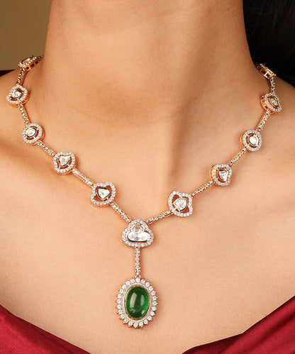 Necklace with Oval Transparent Stones and Dark Green Pendant Set