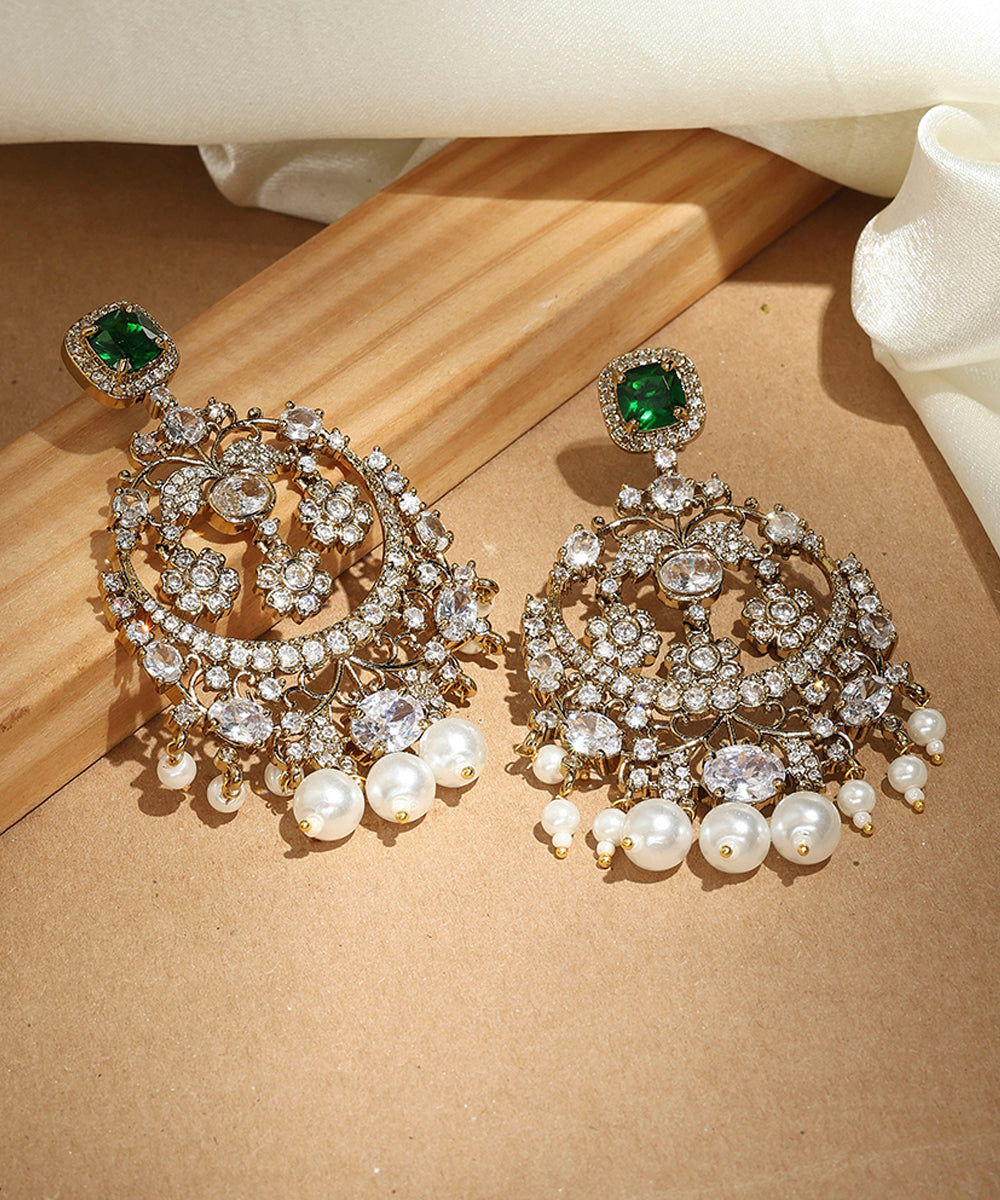 Kundan Chandbali Earrings with Emerald Stones