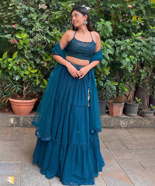 Lehenga Choli Blue Georgette Embroidered with Dupatta Unstitched