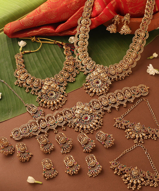 Bridal Gold Plated Necklace Set in South Indian Style