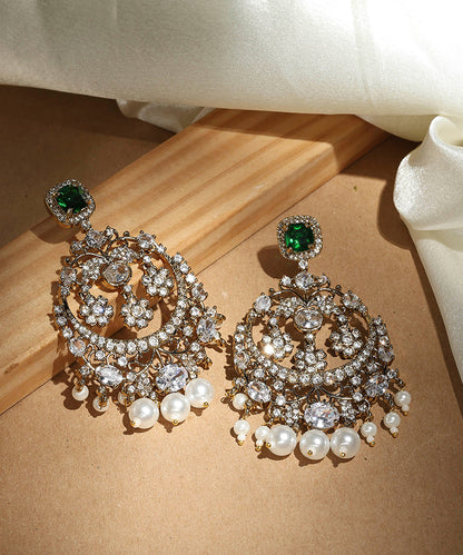 Kundan Chandbali Earrings with Emerald Stones