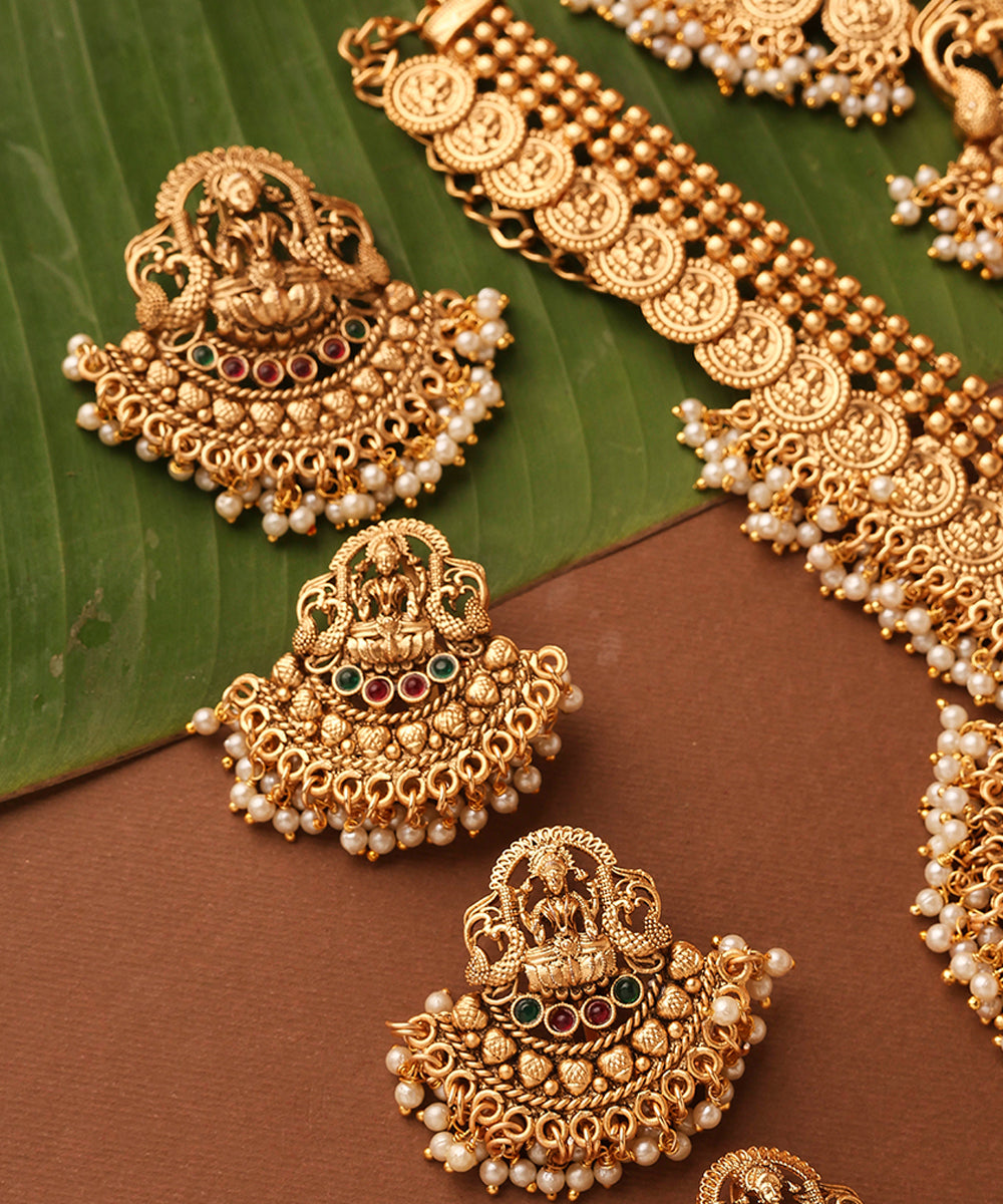 Gold Plated Bridal Necklace Set in South Indian Style