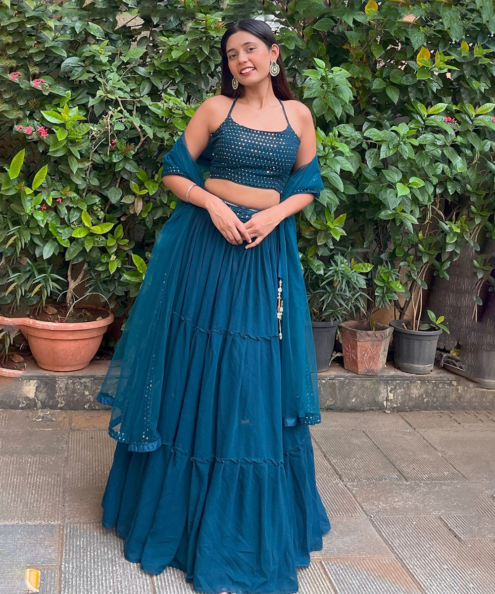 Lehenga Choli Blue Georgette Embroidered with Dupatta Unstitched