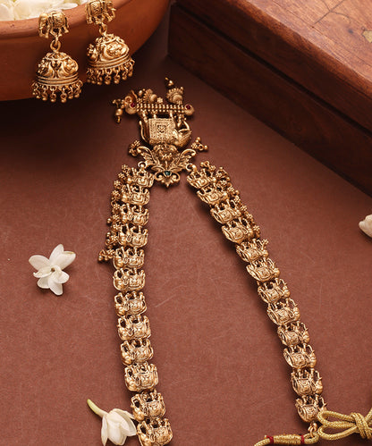 Gold Plated Long Necklace Set with Elephant Motif Pendant