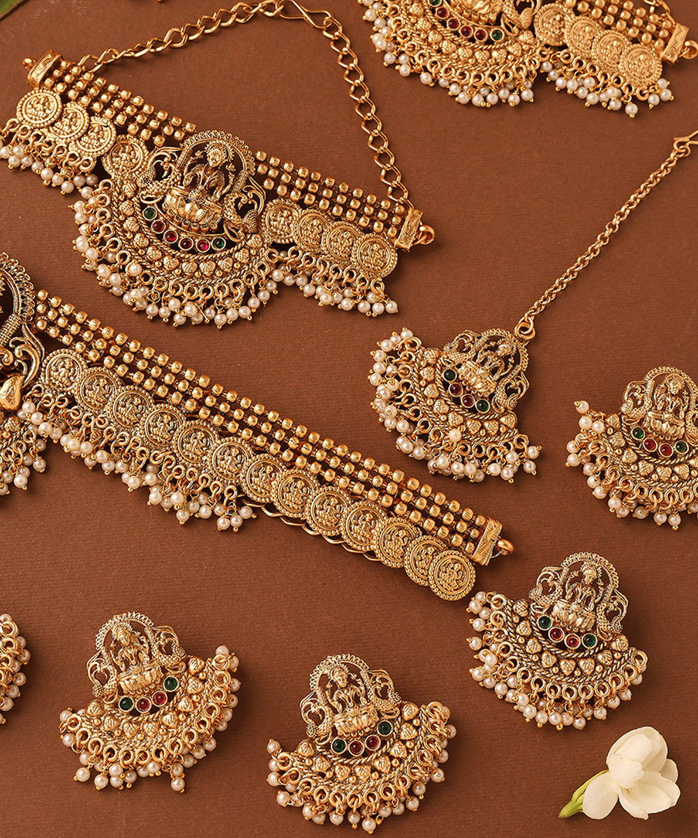 Gold Plated Bridal Necklace Set in South Indian Style
