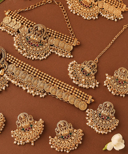 Gold Plated Bridal Necklace Set in South Indian Style
