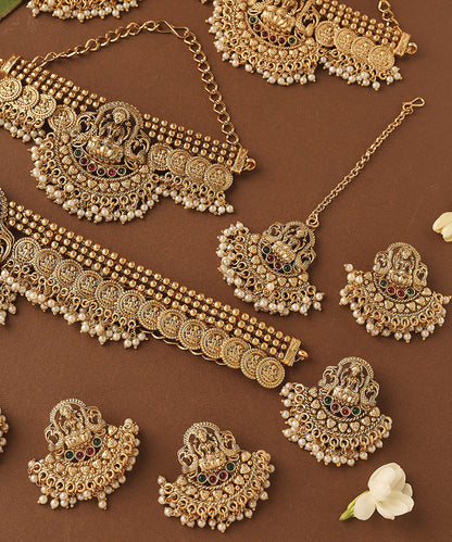 Gold Plated Bridal Necklace Set in South Indian Style