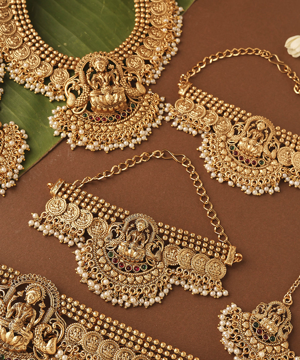 Gold Plated Bridal Necklace Set in South Indian Style
