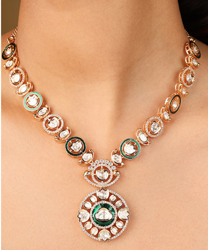 Colourful Borderline Necklace with Circle Pendant and Matching Earrings