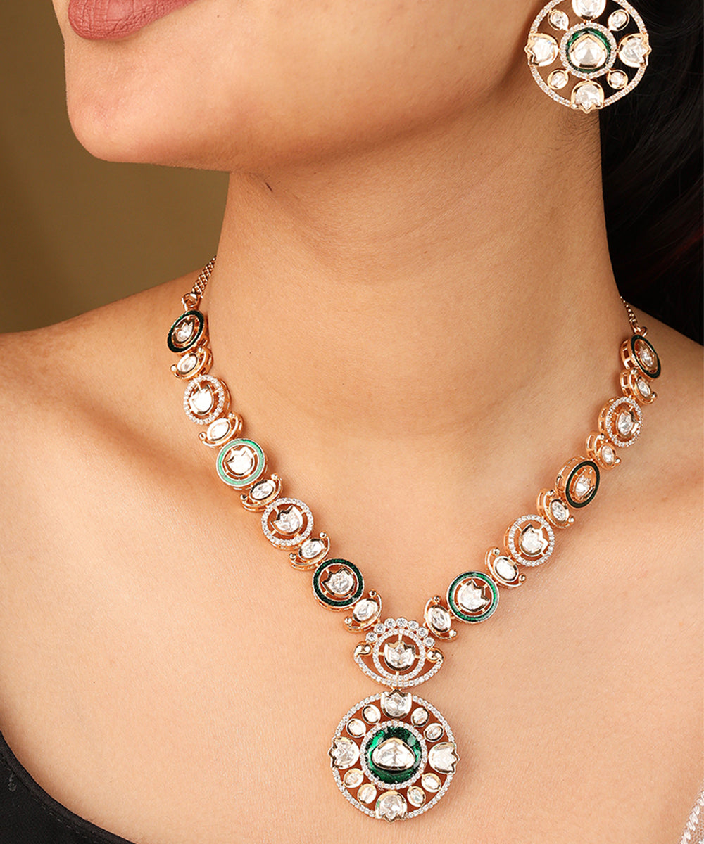 Colourful Borderline Necklace with Circle Pendant and Matching Earrings