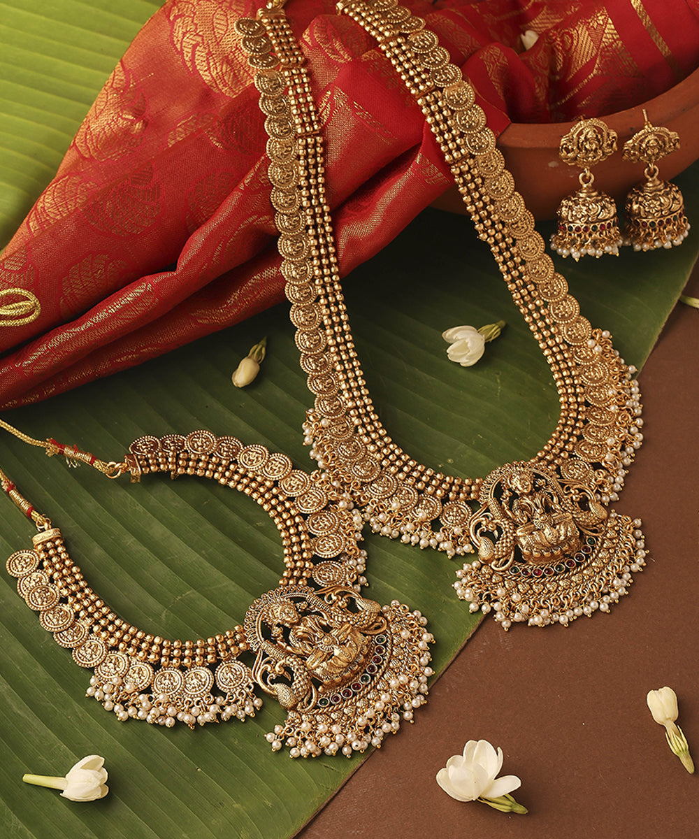 Gold Plated Bridal Necklace Set in South Indian Style