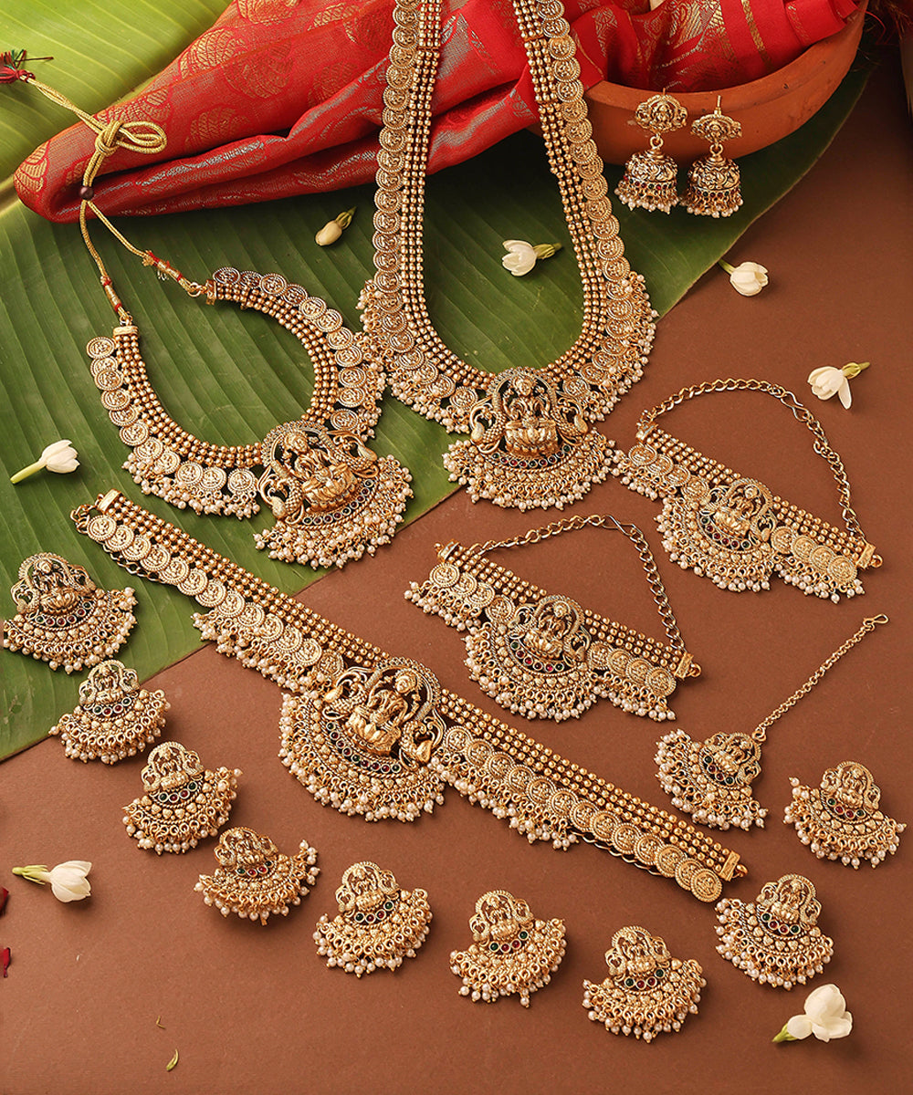 Gold Plated Bridal Necklace Set in South Indian Style