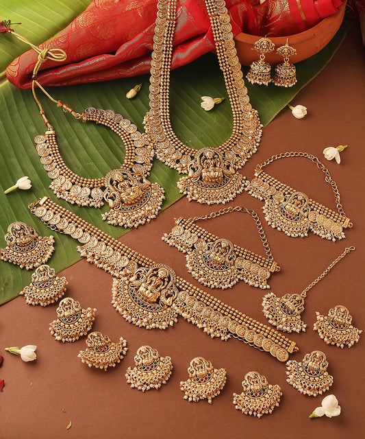 Gold Plated Bridal Necklace Set in South Indian Style