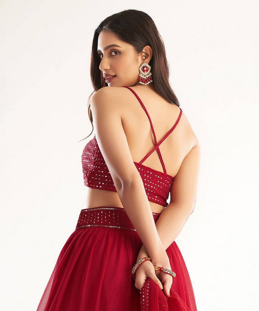 Lehenga Choli Red Georgette Party Wear with Dupatta Unstitched