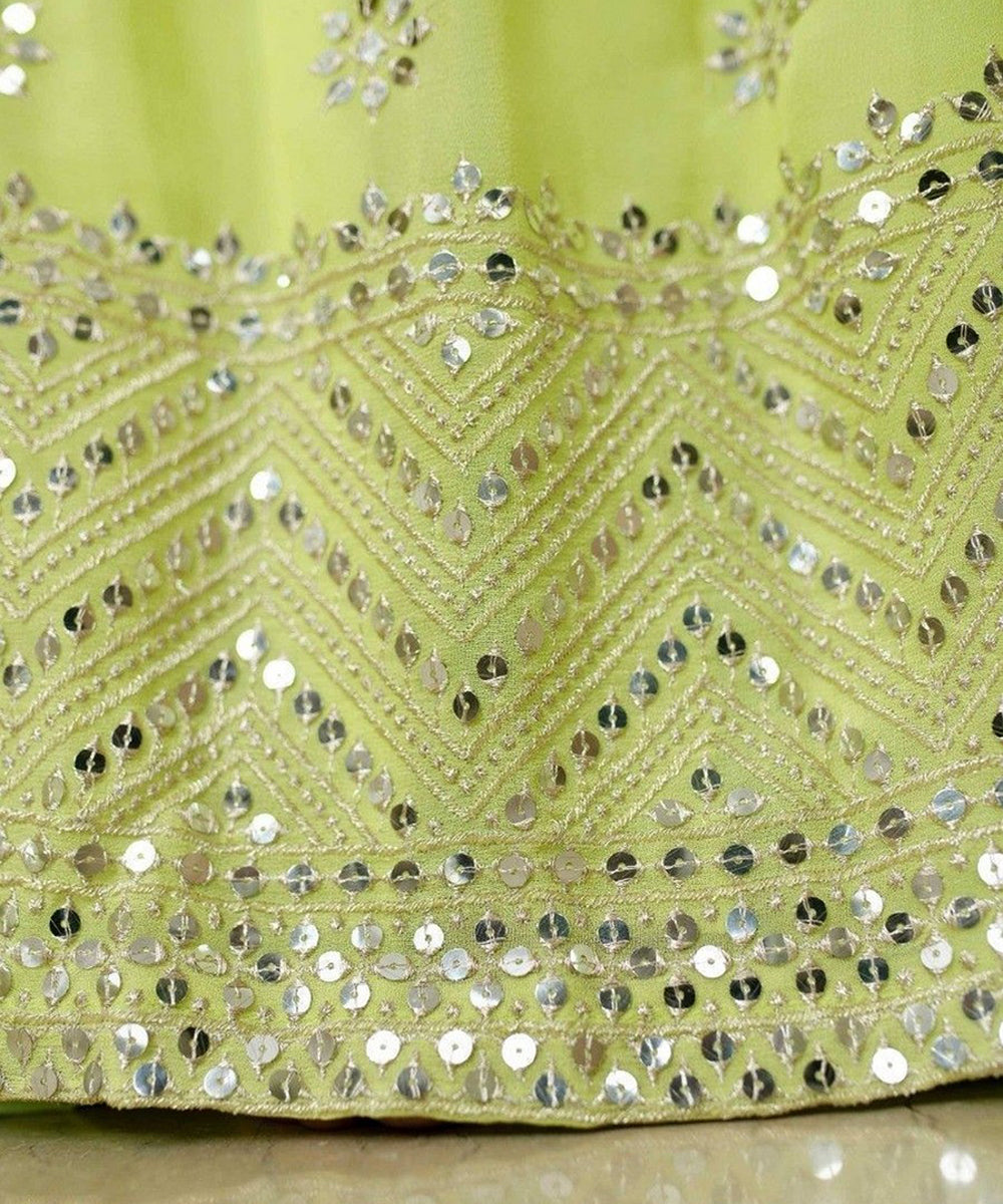 Lehenga Choli Yellow Sequins Georgette Wedding Wear Unstitched