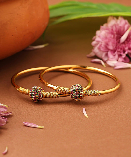 Gold Bangles with Center Ball Studded with Stones