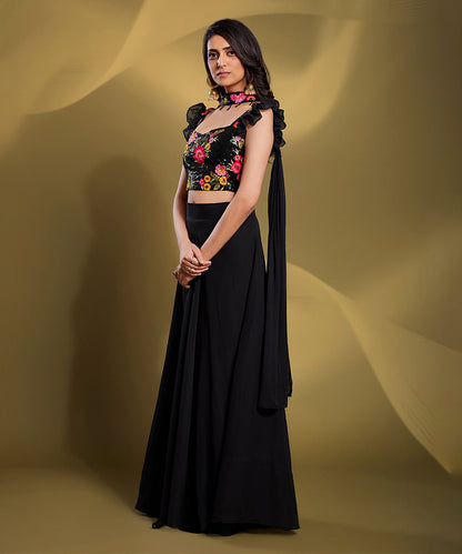 Lehenga Choli Luxury Black Georgette Embroidered with Dupatta Unstitched