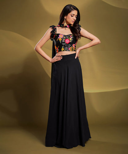 Lehenga Choli Luxury Black Georgette Embroidered with Dupatta Unstitched