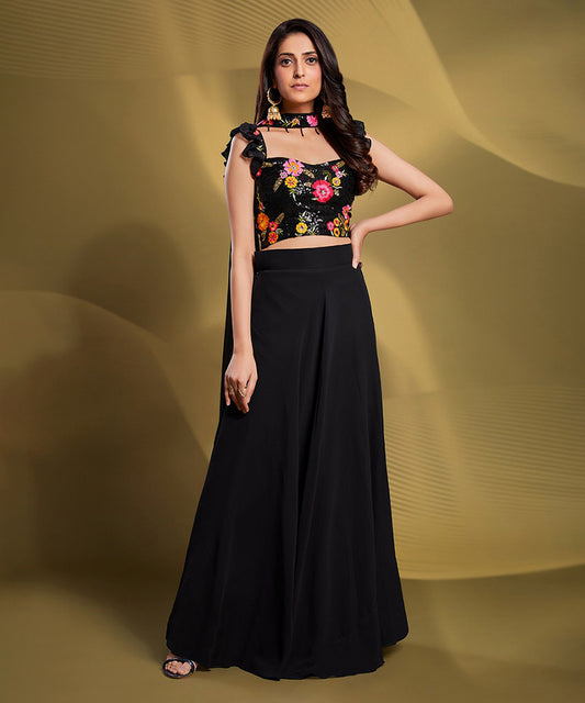 Lehenga Choli Luxury Black Georgette Embroidered with Dupatta Unstitched