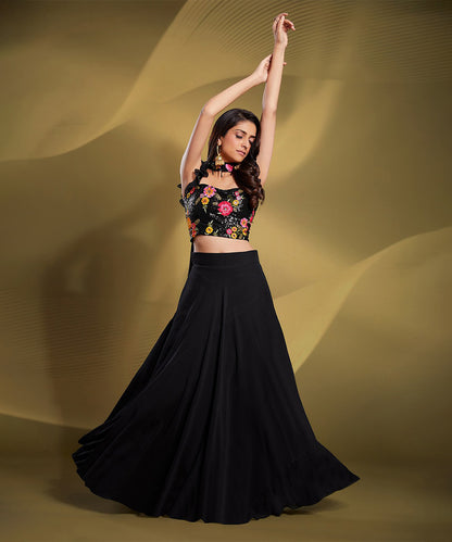 Lehenga Choli Luxury Black Georgette Embroidered with Dupatta Unstitched