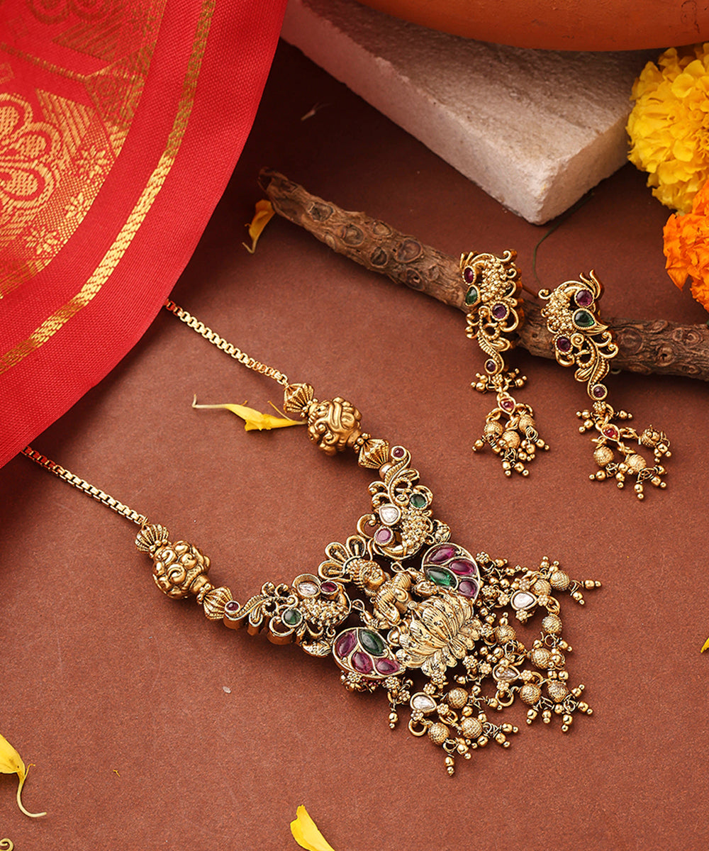 Gold Plated Necklace Set with Lakshmi Pendant