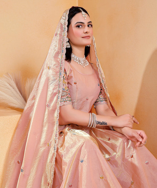 Lehenga Choli Peach Art Silk with Exquisite Thread & Sequin Embroidery Dupatta Unstitched