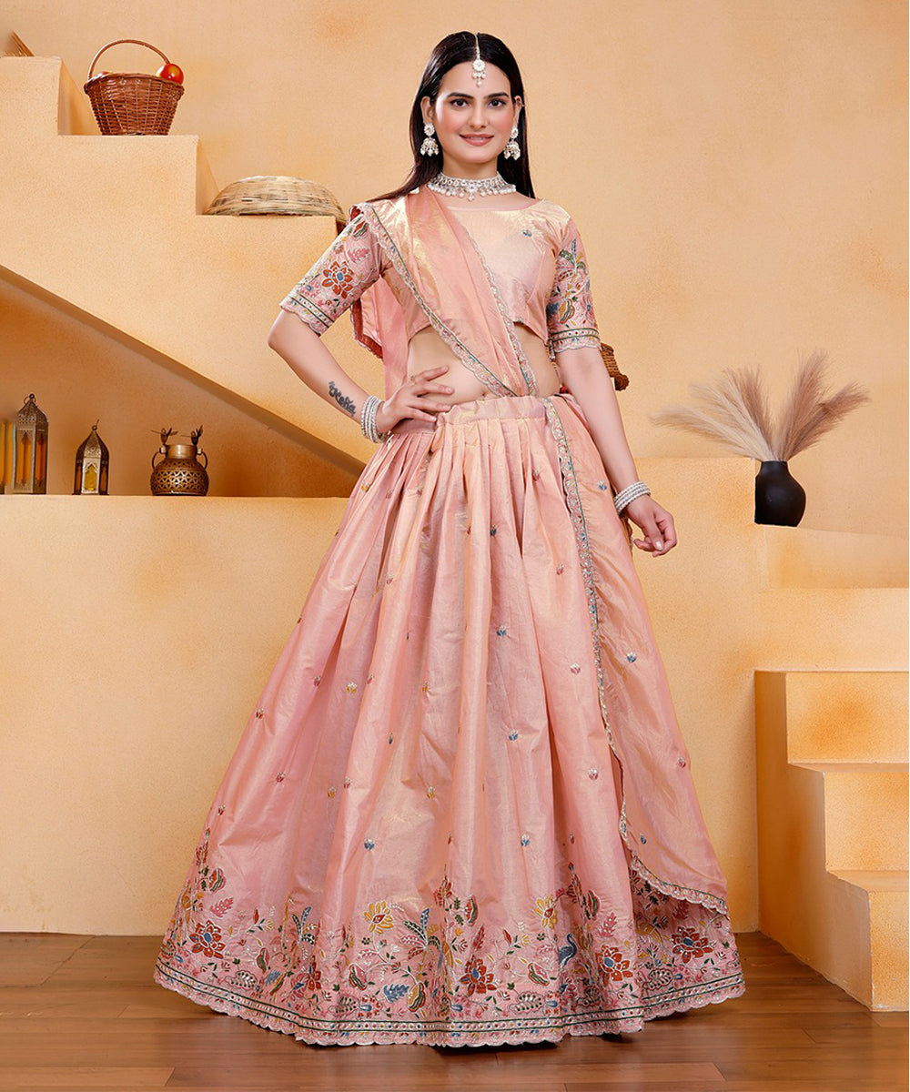 Lehenga Choli Peach Art Silk with Exquisite Thread & Sequin Embroidery Dupatta Unstitched