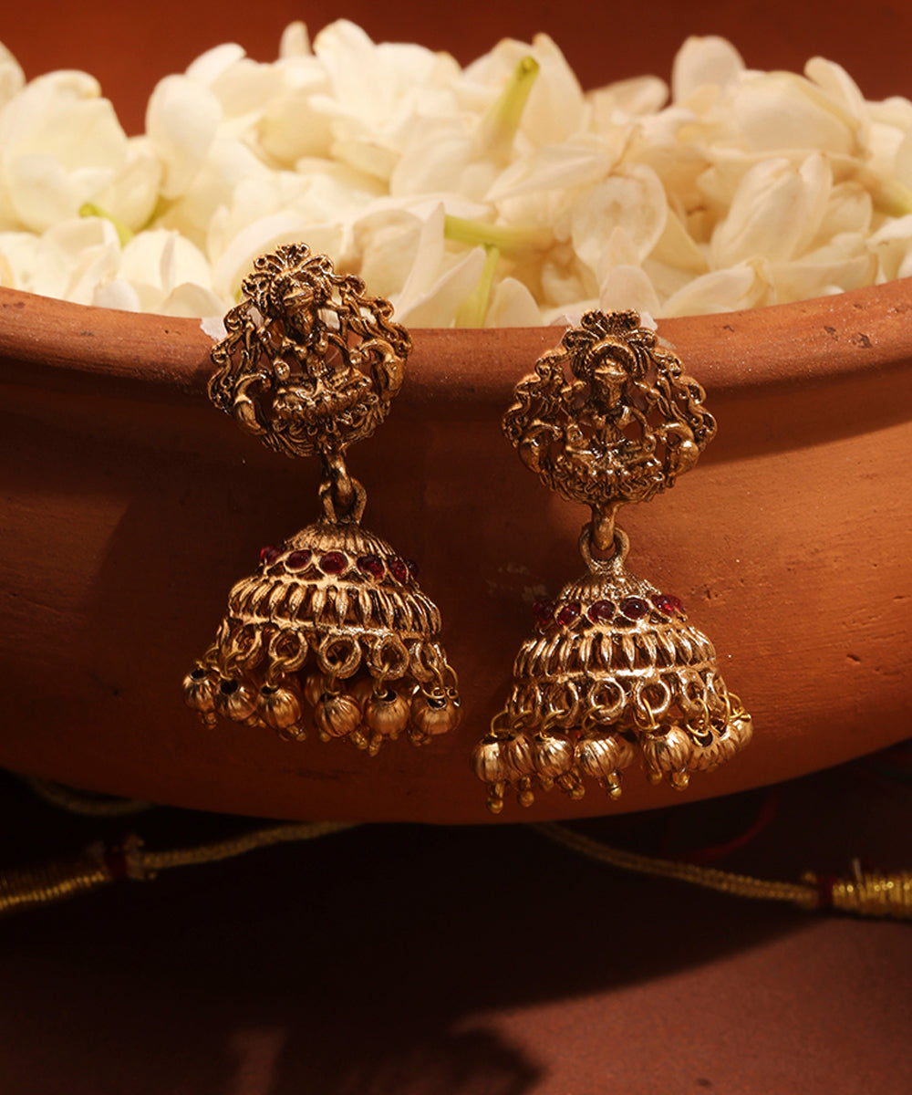Gold Plated Temple Necklace Set with Peacock Motif