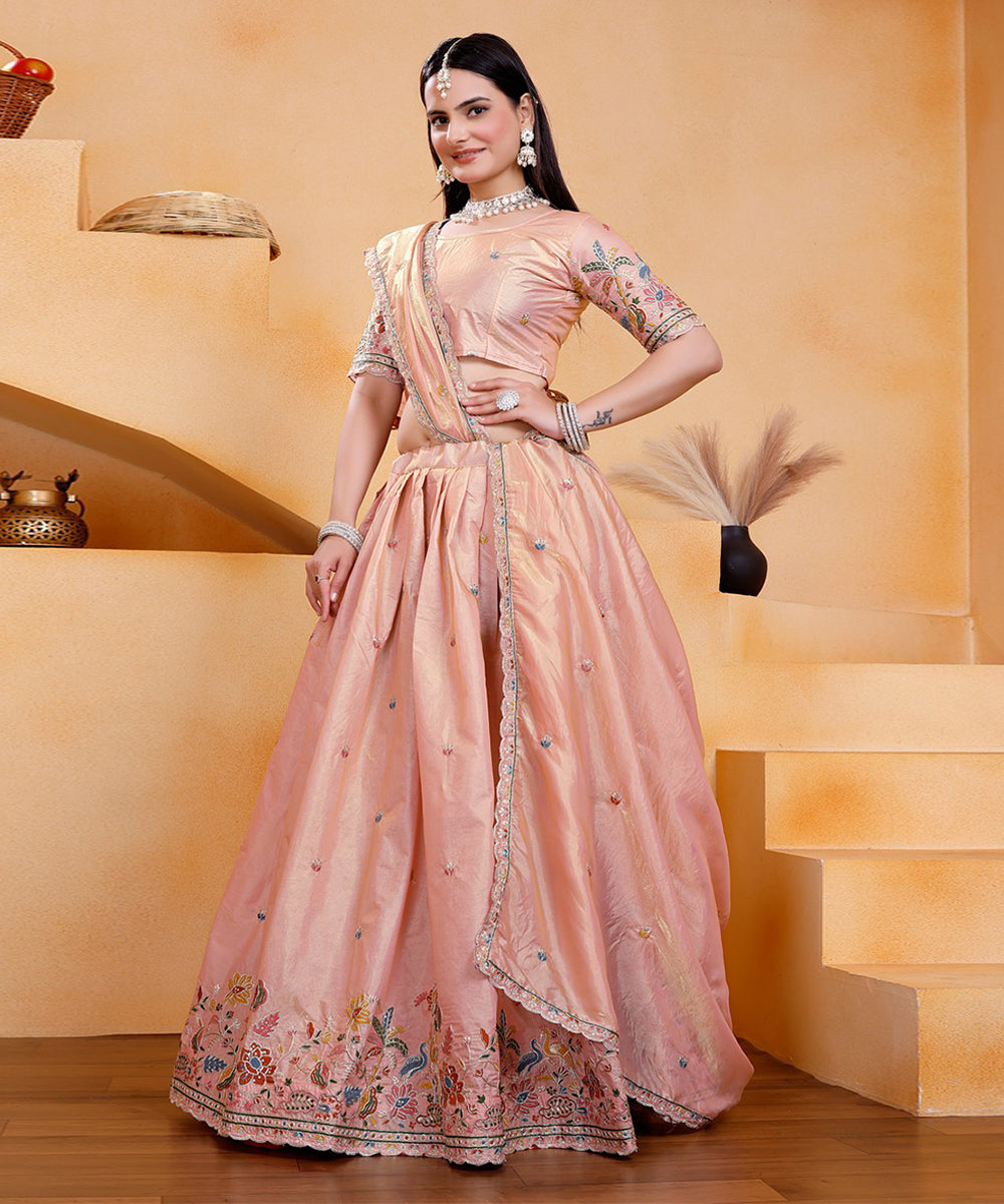 Lehenga Choli Peach Art Silk with Exquisite Thread & Sequin Embroidery Dupatta Unstitched