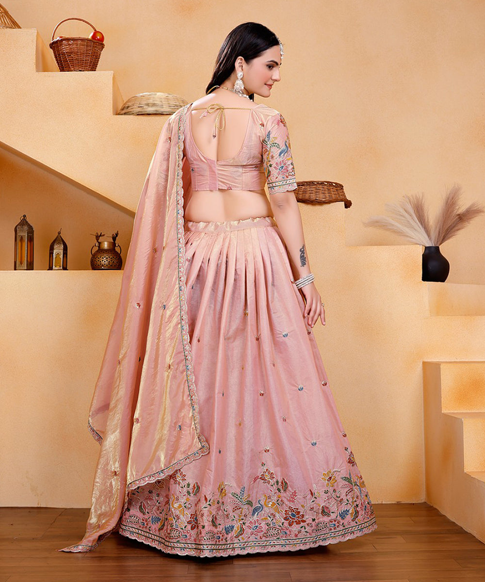 Lehenga Choli Peach Art Silk with Exquisite Thread & Sequin Embroidery Dupatta Unstitched