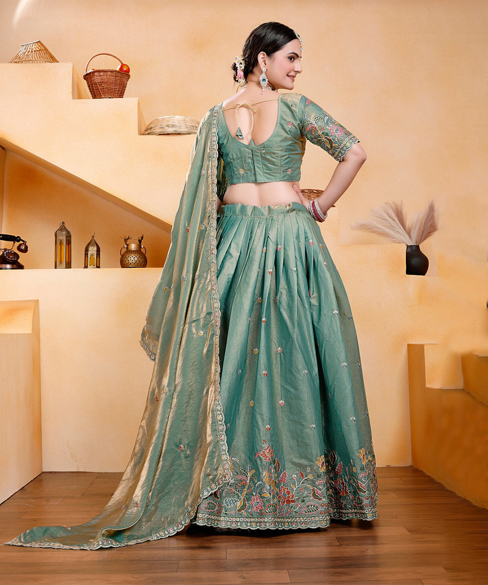 Lehenga Choli Green Art Silk Embroidered with Dupatta Unstitched