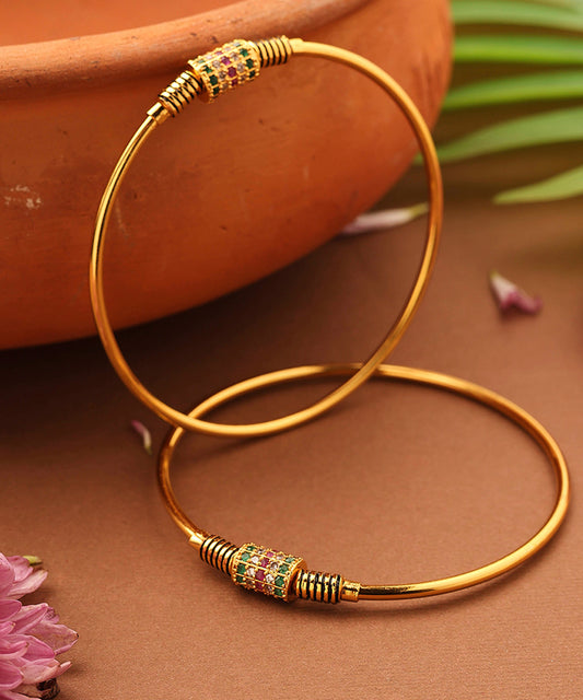 Gold-Plated Plain Bangles with Stone Studded Center Ball