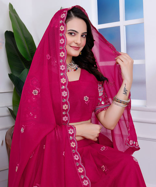Lehenga Choli Pink Georgette Embroidered with Dupatta Unstitched