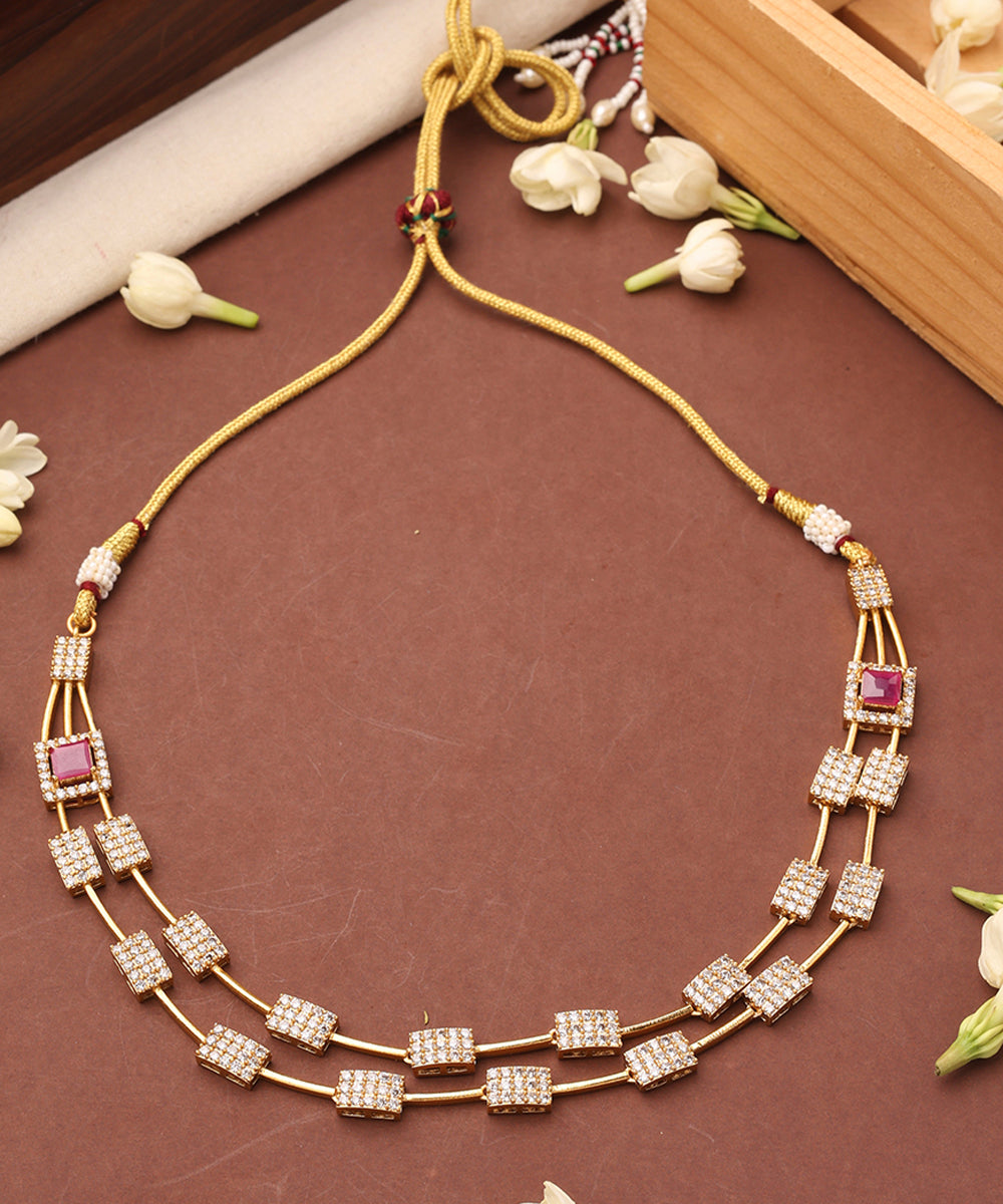 Gold Plated Necklace Set with American Diamonds