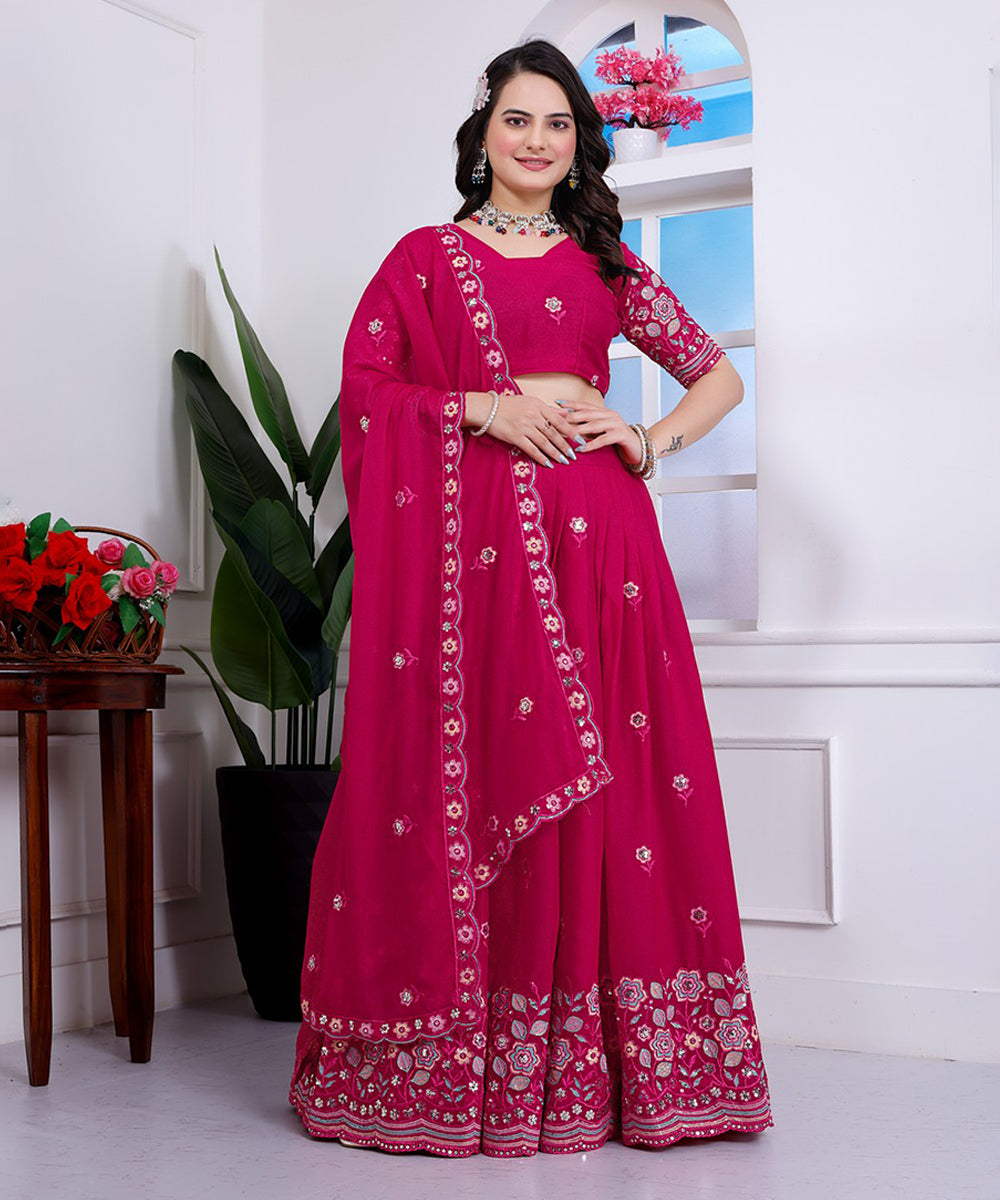 Lehenga Choli Pink Georgette Embroidered with Dupatta Unstitched