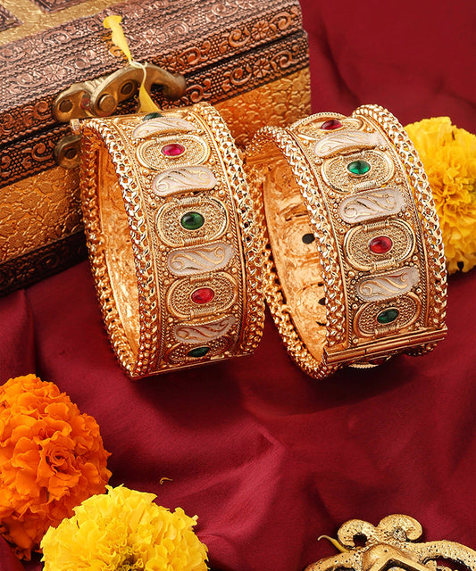 Gold Plated Rajwadi Meenakari Statement Bangles