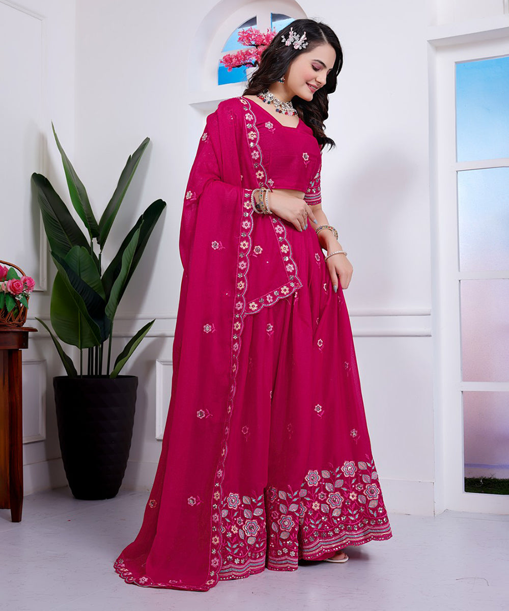 Lehenga Choli Pink Georgette Embroidered with Dupatta Unstitched