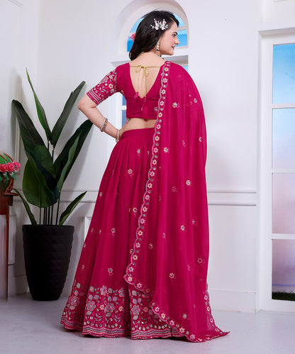 Lehenga Choli Pink Georgette Embroidered with Dupatta Unstitched