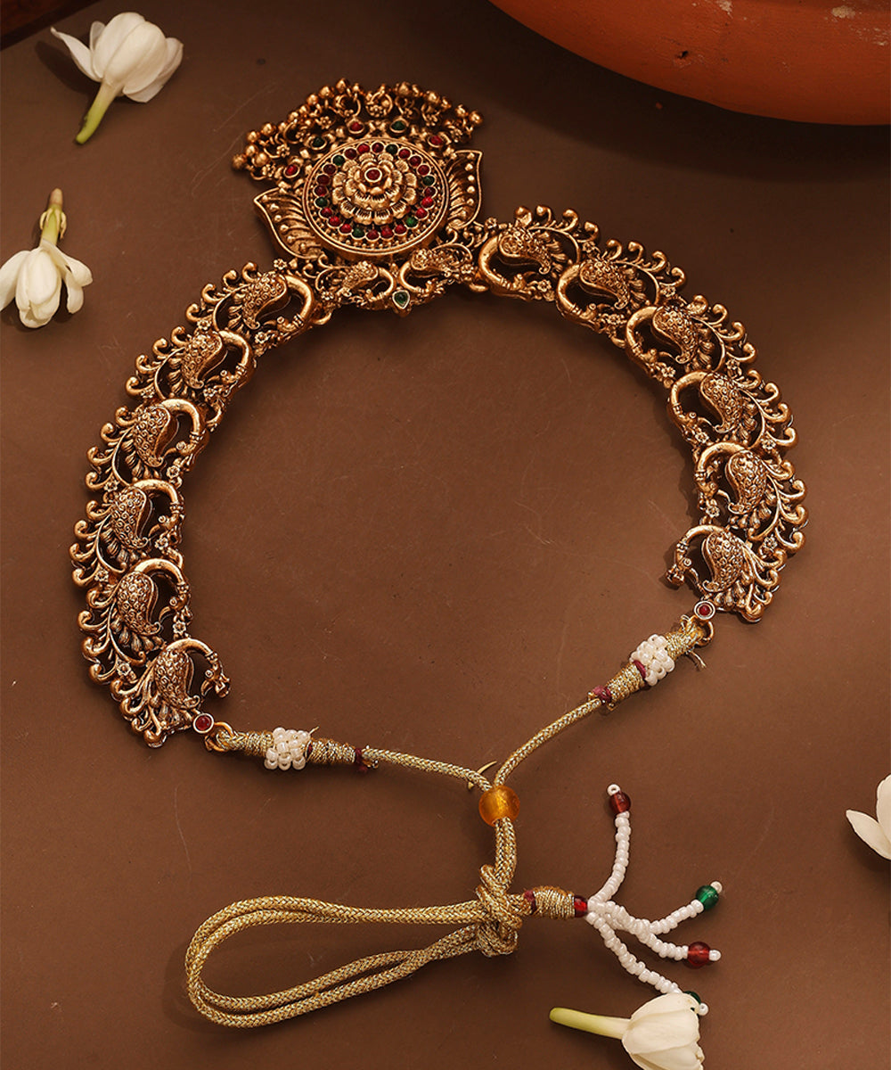 Gold Plated Temple Necklace Set with Peacock Motif