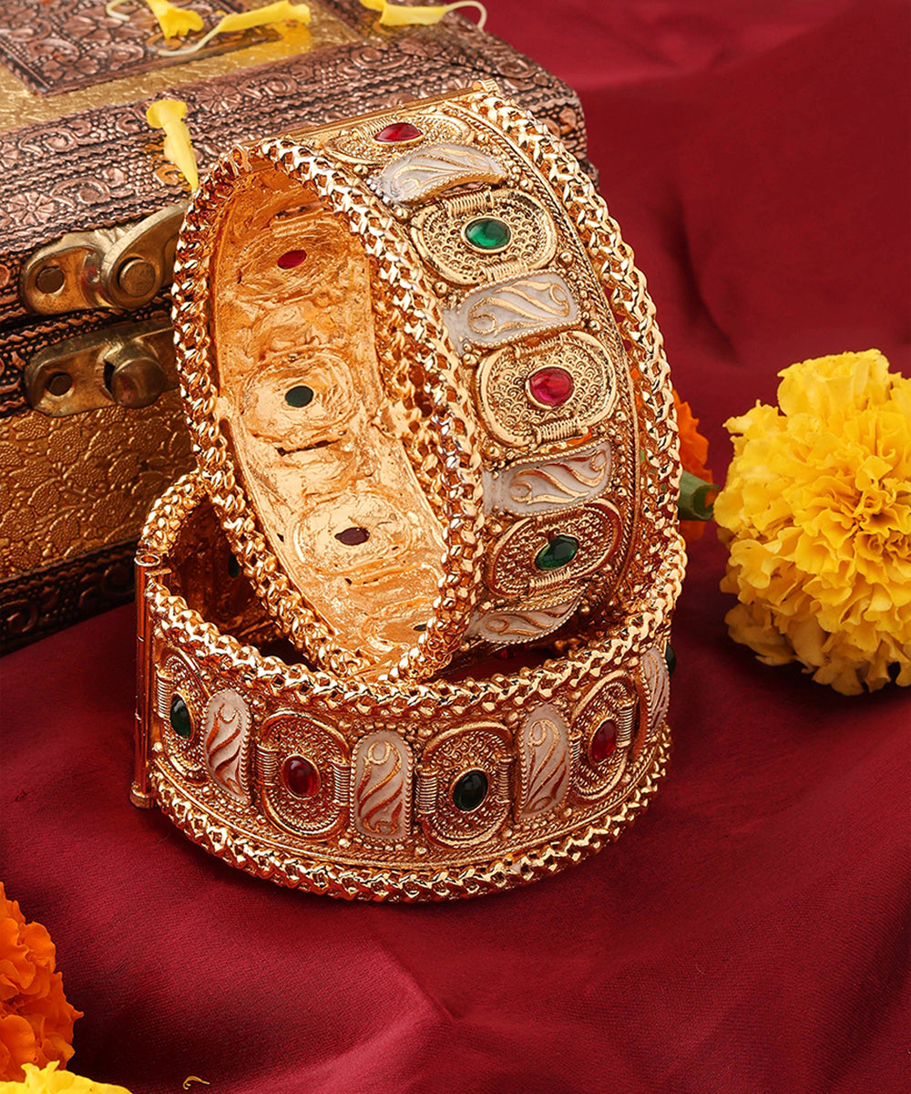 Gold Plated Rajwadi Meenakari Statement Bangles