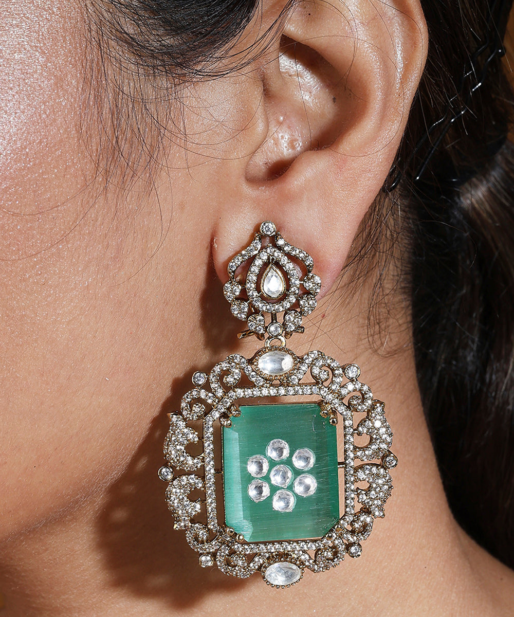 Long Maharani Haar with Mint Green Beads and Statement Pendant