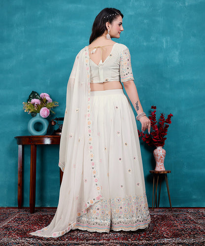 Lehenga Choli White Georgette Embroidered with Dupatta Unstitched
