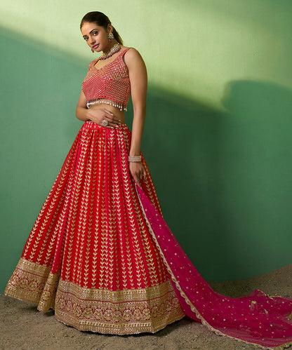 Lehenga Choli Red Georgette Embroidered with Dupatta Unstitched